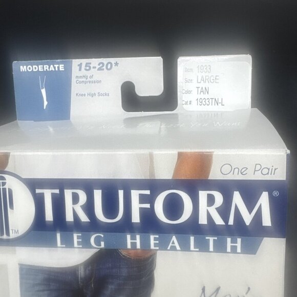 TRUFORM Men's Tan Knee High Socks 15-20 mmHg Compression L -2 Pairs NEW - Picture 2 of 6